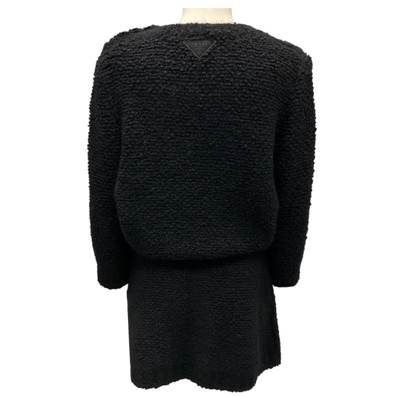 PRADA BLACK 2023 WOOL AND MOHAIR KNIT SWEATER AND MINI SKIRT TWO-PIECE SET - Picture 3 of 10
